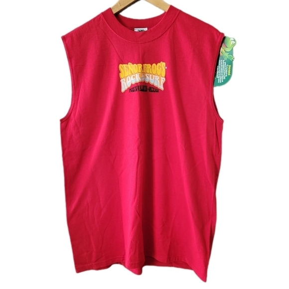Vintage Other - VTG 90s Señor Frogs Red Graphic Rock & Surf Sleeveless Shirt